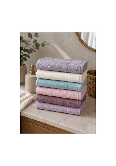 Gonca Kristal Desenli Renkli Havlu 50x90 Cm 6 Lı Set %100 Pamuk - Çok Renkli