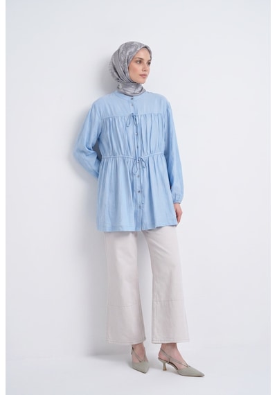 Armine Trend Bağcık Detaylı Büzgülü Düğmeli Tesettür Tunik Mavi 26yt480 Armine Trend Bağcık Detaylı Büzgülü Düğmeli Tesettür Tunik Mavi 26yt480