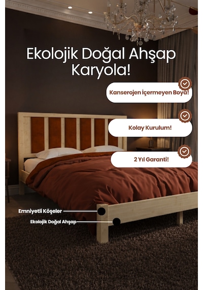Ori On Kiremit Rengi Puf Başlıklı Masif Ahşap Vernik 90x200