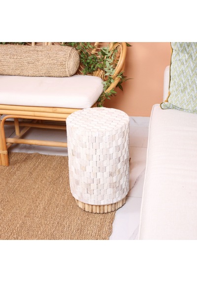 Solid Thin Wood Teak Sehpa 30x45 Cm Beyaz