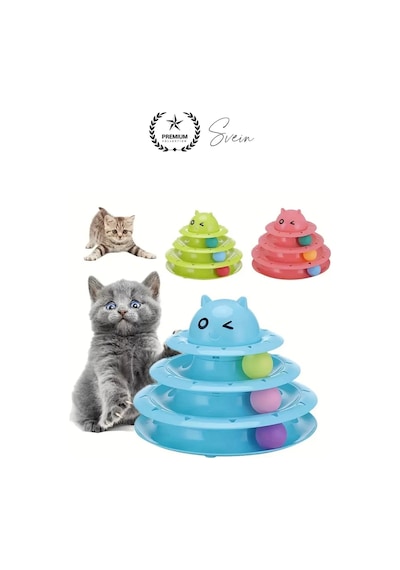 3 Katlı 3 Toplu Kedi Oyuncağı Yuvarlak Eğlence Dönen Hareketli Abs Plastik Çıngıraklı Zeka Gelişim