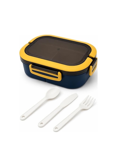 1200 Ml 2 Katlı 6 Bölmeli Bpa'sız Pp Plastik Sefer Tası Ve Beslenme Çantası - Hava Kilitli Bento Lunch Box, Çatal Ve Kaşık Dahil Mavi Çok Renkli
