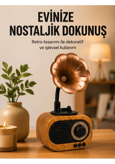 Retro Tasarımlı Mini Bluetooth Hoparlör Ve Fm Radyo Çoklu Medya Yeni Nesil - Lisinya