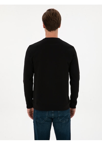 Siyah Regular Fit Bisiklet Yaka Sweatshirt