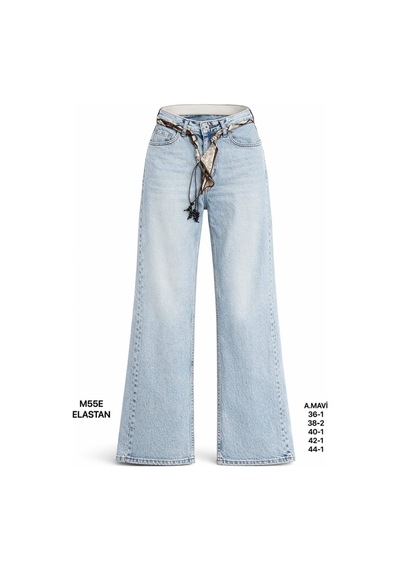 Miss Poem Kadın Açık Mavi Kemer Detaylı Yüksek Bel Wide Leg Jean Pantolon A.mavi
