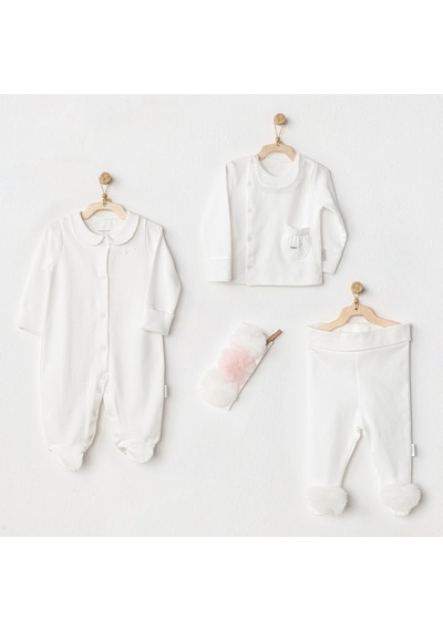 Andywawa Bebek Hastane Çıkışı 4 Parça Newborn Tulle Set Petıt Love Ac24501-ekru Ekru