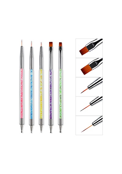 5 Adet Nail Art Fırça Seti Fırçalı Tırnak Süsleme Desen Seti Dot Kalemi Tırnak Boyama Çok Renkli