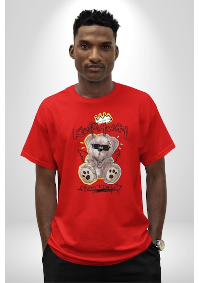 Gerçeklikten Uzak Tutun Pamuklu Bisiklet Yaka Unisex Oversize Boyfriend Dijital Baskılı Kırmızı T-shirt Kırmızı