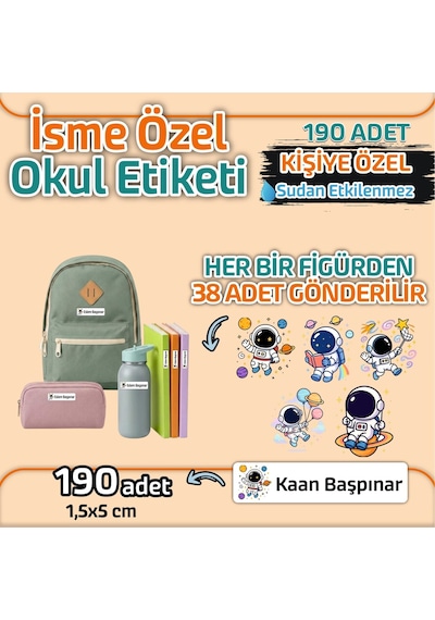 Kapbirhediye Okul Etiketi Isme Özel Kalem Defter Etiketi Astronot 3 Temalı 190 Adet Çok Renkli