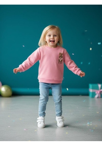 Zekids Kız Bebek Pamuklu Punch Tavşan Nakışlı Sweatshirt-16336 Pembe