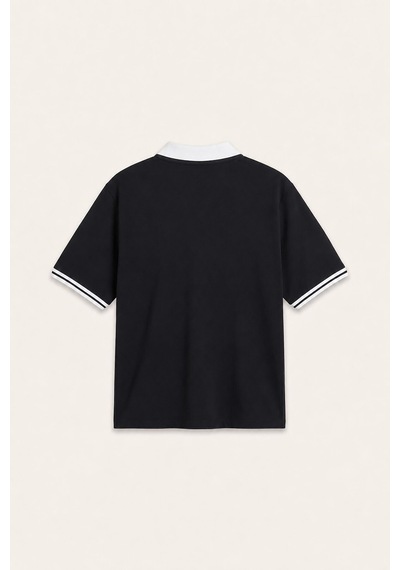 Defacto %100 Pamuk Boxy Fit Nakışlı Polo Yaka Tişört H4424ax26aubk81 Siyah-bk81