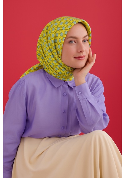 Silk Home Tivil Saf İpek 11479 - 52193 Sarı Turkuaz Soyut Desen sarı