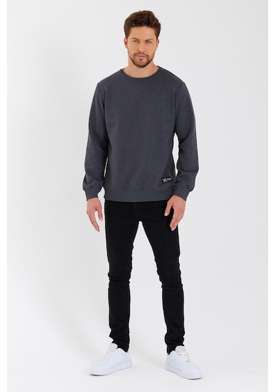 MMetalic Bisiklet Yaka Etiket Detayı İçi Pamuklu Erkek Sweatshirt Antrasit
