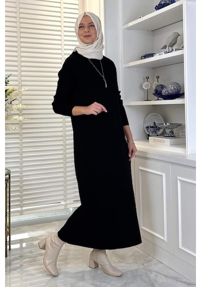 Rabia Şamlı Öykü Çelik Örme Triko Elbise Siyah Normal