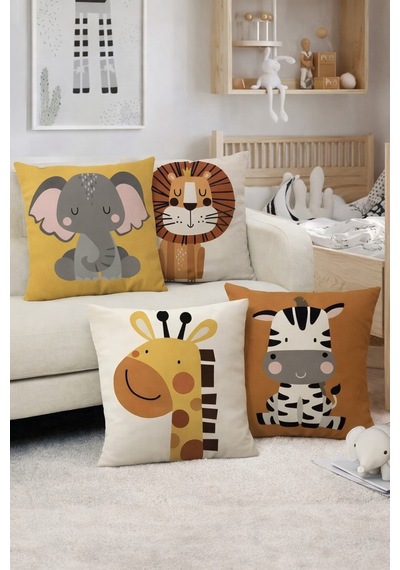 Bebek Odası Dekoratif Dörtlü Yastık Kılıfı Tatlı Hayvanlar Bebek & Çocuk Odası Dekor Kırlent Tatlı Hayvanlar 43 x 43 - 826889564