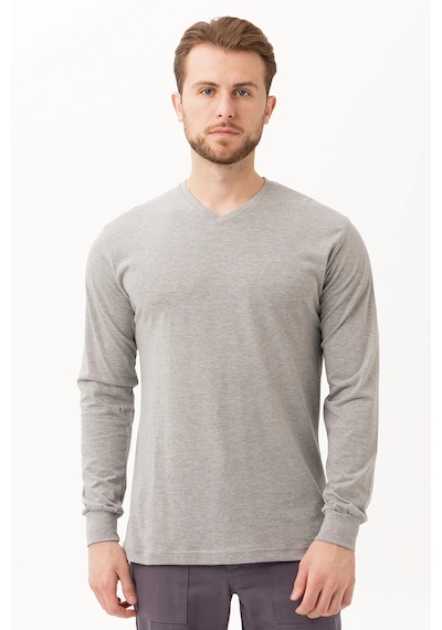 Gaura V Yaka Uzun Kollu T-shirt Gri Melanj