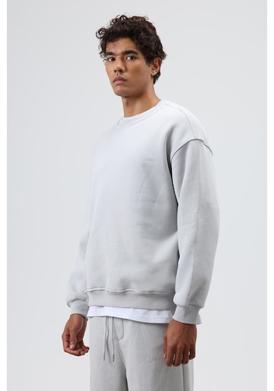 Vamos Basic Oversize Yıkamalı Sweatshirt Açık Gri