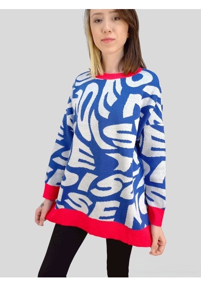 Boutique Venüs Standart Beden Kadın Kazak Desenli Oversize Çok Renkli