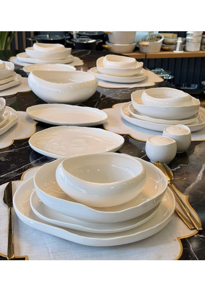 29 Parça 6 Kişilik Porselen Planet Collection White Yemek Takımı-5395 Beyaz