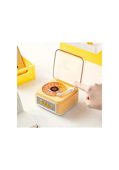 Kargo Nostalji Mini Plak Görünümlü Radyolu Bluetooth Hoparlör 3d Ses Dalgası Retro Müzik Plak Sarı Najmaddin