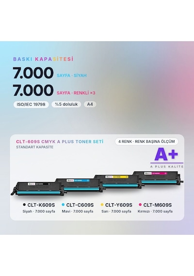 Samsung Clt-609s Cmyk Uyumlu Toner Seti A Plus / Clp-770 / Clp-775 / Clt-k609s / Clt-c609s / Clt-m609s / Clt-y609s