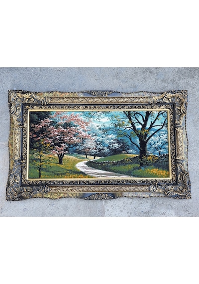 Pembe Yol Adlı İran Tebriz Halı Tablo 123x75cm - Duvar Halı Kilim Tablo