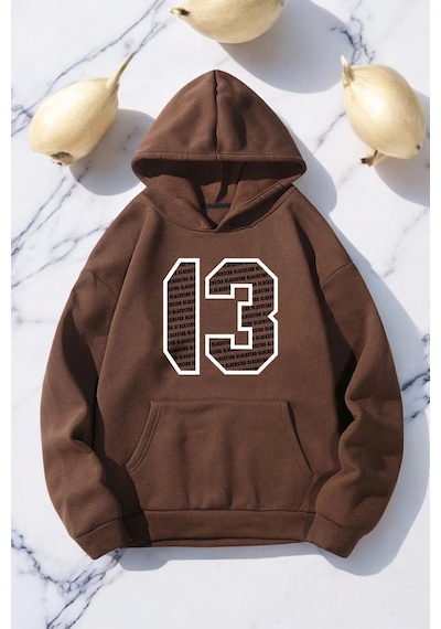 Uyguntarz Blackstar 13 Baskılı Unisex Oversize Sweatshirt Kahverengi