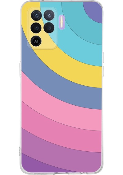 Oppo A94 Uyumlu Kamera Korumalı Renk Cümbüşü B Tasarımlı Şeffaf Silikon Kılıf