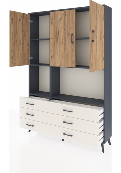 Arges Dolap 6 Raflı 6 Çekmeceli 3 Kapaklı 132x30x195 Antrasit... Antrasit