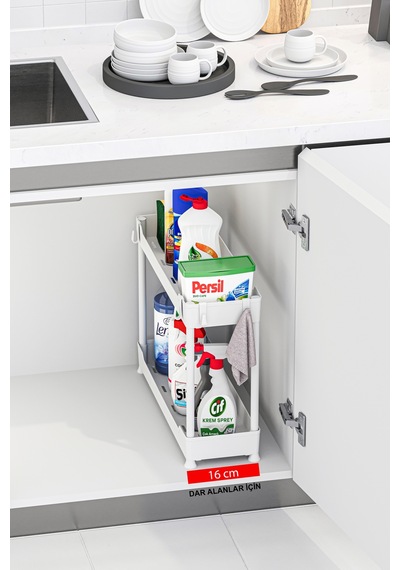 Beyaz 2 Katlı Düzenleyici Mutfak Ve Banyo Rafı 68264319