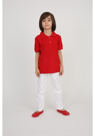 Digil Kids Pamuk Penye Polo Yaka Basic Erkek Çocuk Tişört Kırmızı
