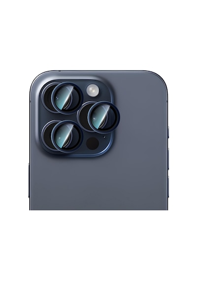 Apple Uyumlu iPhone 15 Pro Caseworld Alloy Serisi Oleofobik Anti Reflective Kamera Lens Koruyucu Mavi