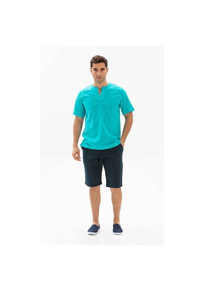 Kısa Kol Şile Bezi Bisiklet Yaka Erkek Tshirt Turkuaz 3054