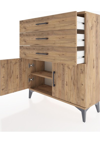 Arges Şifonyer Tek Raflı 3 Çekmeceli 2 Kapaklı 88x30x106 Çam-çam Çam