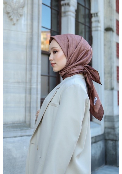 Eşarp - Premium Lux Original Monogram Eşarp İpek Vual, Yüksek Kalite, Hafif, Rahat, Şık, Scarf Kahverengi