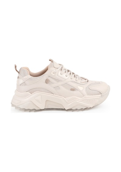 Libero L083.65137 Gri Hakiki Deri Kadın Sneaker Yüksek Tabanlı Rahat Spor Ayakkabı Bej