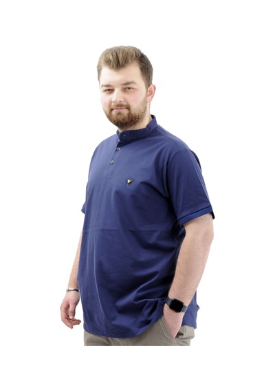 Mode Xl Büyük Beden Erkek Tişört Düğmeli Hakim Yaka T-shirt U24339 İndigo İndigo
