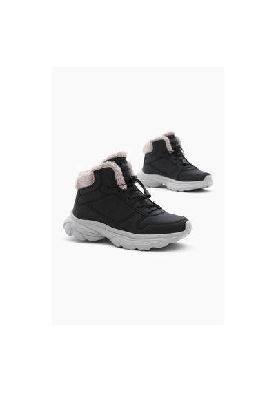 Tonny Black Çocuk Unisex Siyah Faylon Taban İçi Kürklü Lastik Bağcıklı Bot Tbals020 101 Siyah