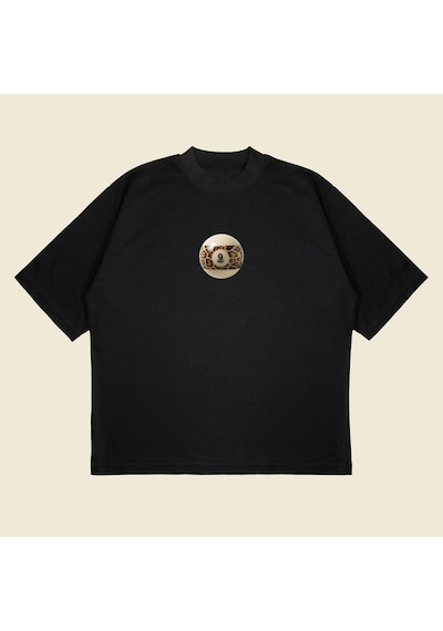Lucky9leopar Boxy Fit Oversize Unisex Tshirt Baskılı Tişört Siyah