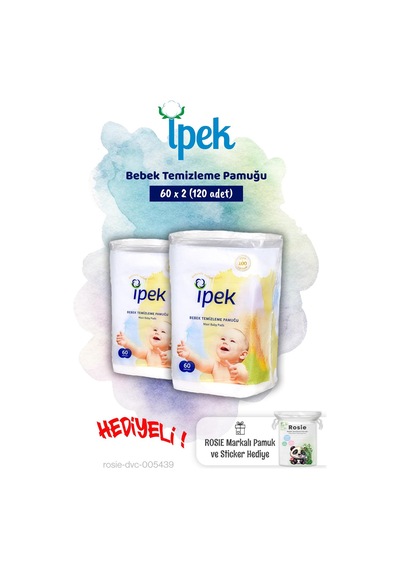 İpek 2'li Bebek Temizleme Pamuğu 60'lı Ve Rosie Pamuk Hediye