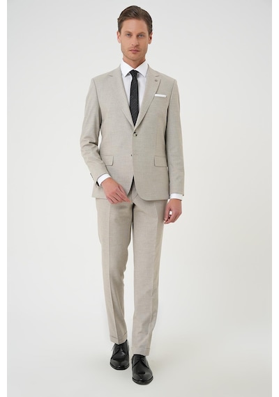 Efor Slim Fit Çift Yırtmaç Dokulu Esnek Klasik Bej Takım Elbise Tk 915 Bej