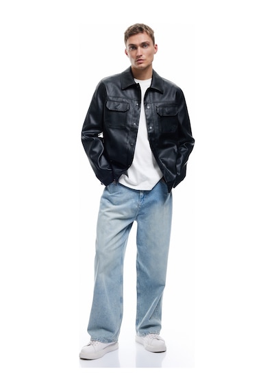 Koton Klasik Yaka Kapaklı Cep Detaylı Uzun Kollu Slim Fit Suni Deri Ceket Siyah 6wam20100hw Siyah