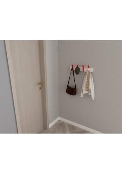 Hepsi3boyutlu Modern Duvar & Kapı Kanca Askılık - 4 Adet Kırmızı Kanca Askılık - Model No : 3 Kırmızı