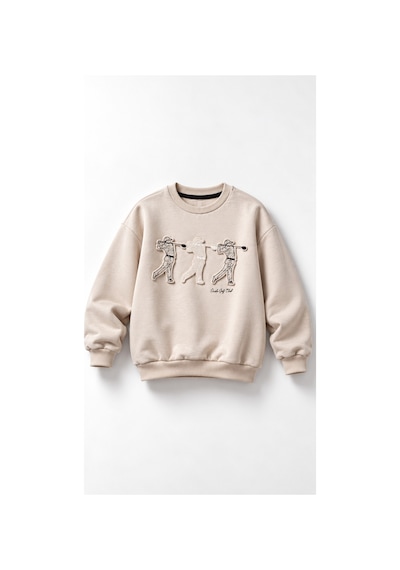 Overdo Kids Erkek Çocuk Kabarma Baskılı 2ip Sweatshirt Bej