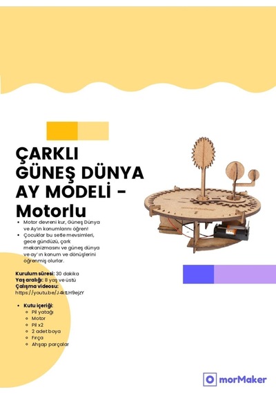 Türk Malıçarklı Dünya Güneş Ay Modeli Motorlu Stem-a Set Çocuklar İçin Boyanabilir Maket
