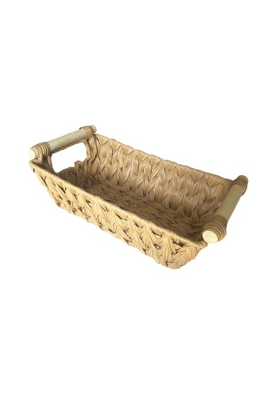 Plastik Rattan Ahşap Sap Ekmeklik, Ekmek Sepeti Dikdörtgen, Organizer Krem