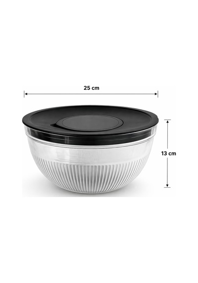 Rendeli Karıştırma Saklama Kabı - Çok Amaçlı Cam Kase - Mutfak Hazırlık Seti Salata Kasesi 4,5l Siyah
