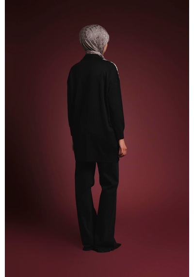 Armine Trend Leopar Desenli Balıkçı Yaka Triko Tunik Siyah 25ytd4110 Siyah