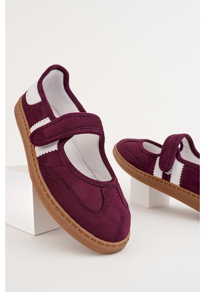Muggo Speed Kadın Cırtlı Rahat Taban Günlük Sneaker Babet Ayakkabı Bordo