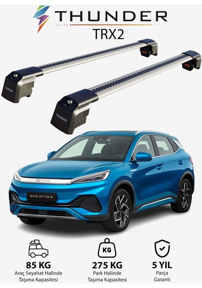 Byd Atto 3 2022-sonrası Trx2 Thunder Carrier Kilitli Ara Atkı Taşıyıcı Tavan Barı Gri